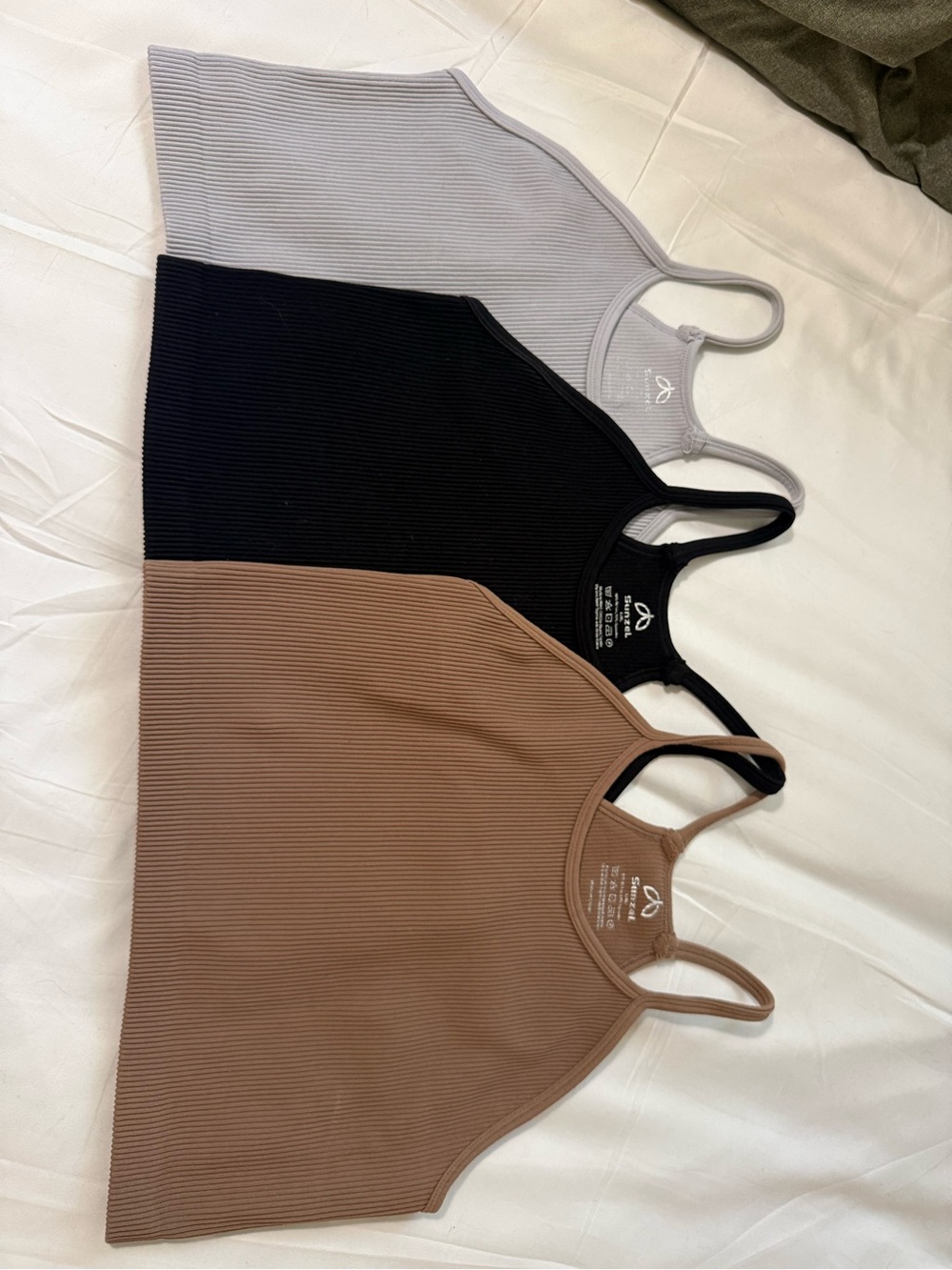 Sunzel Ribbed Tank Tops 3-Pack Black Gray Tan L/XL